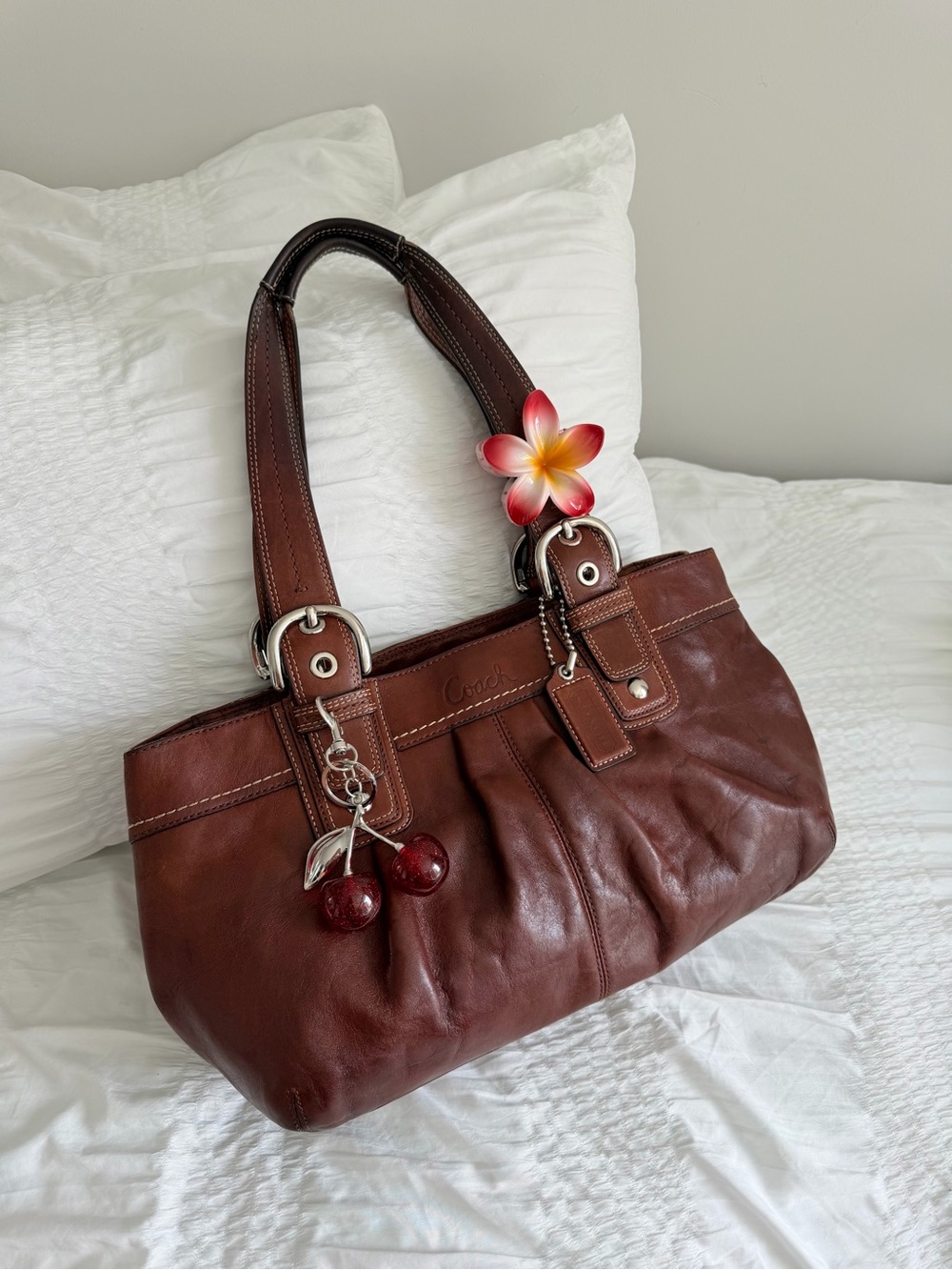 vintage Coach Brown Leather Pleated Soho Tote Bag